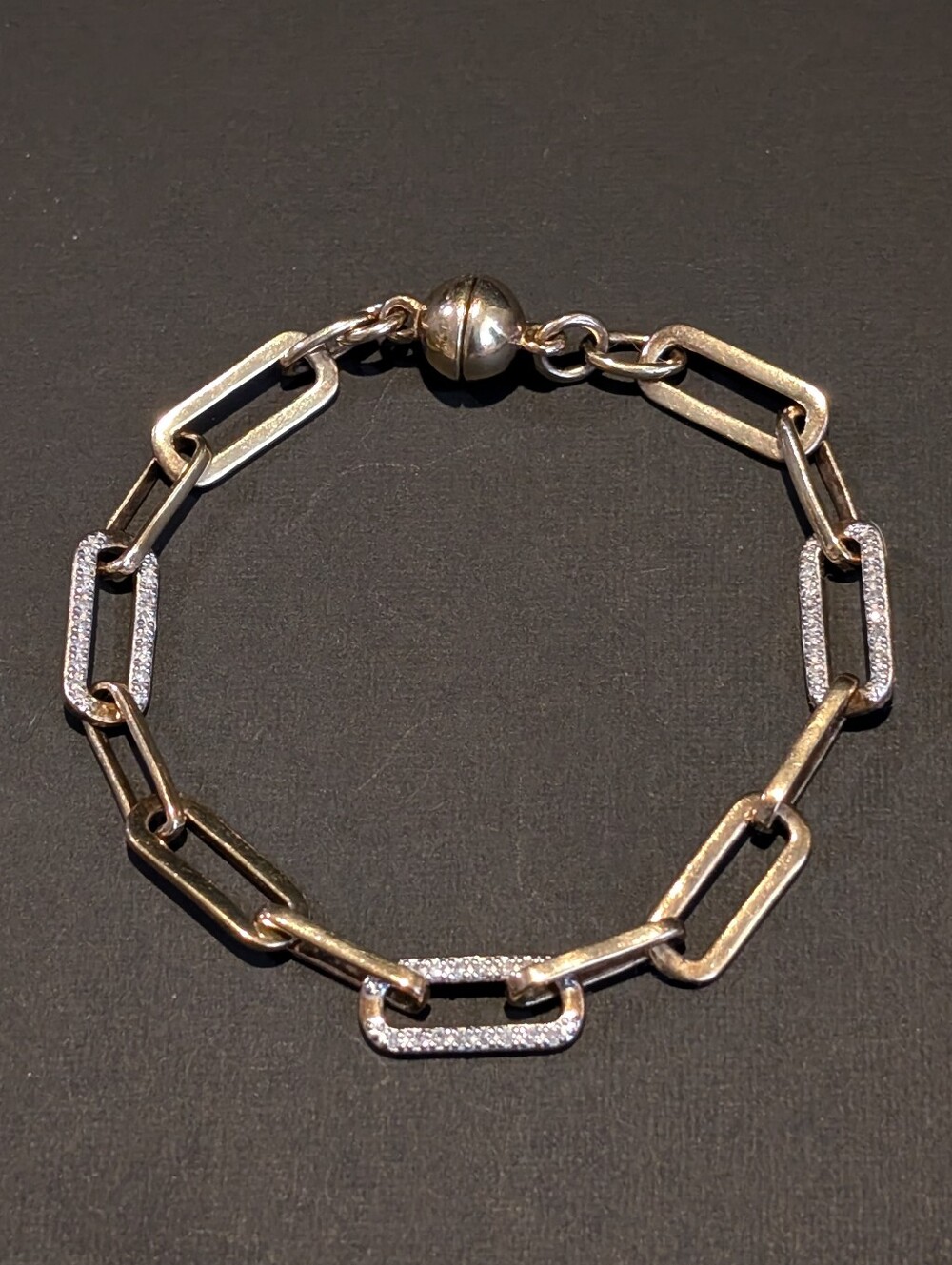 Gold Plated Sterling Silver And Small Diamond Adorned Paperclip Style Bracelet